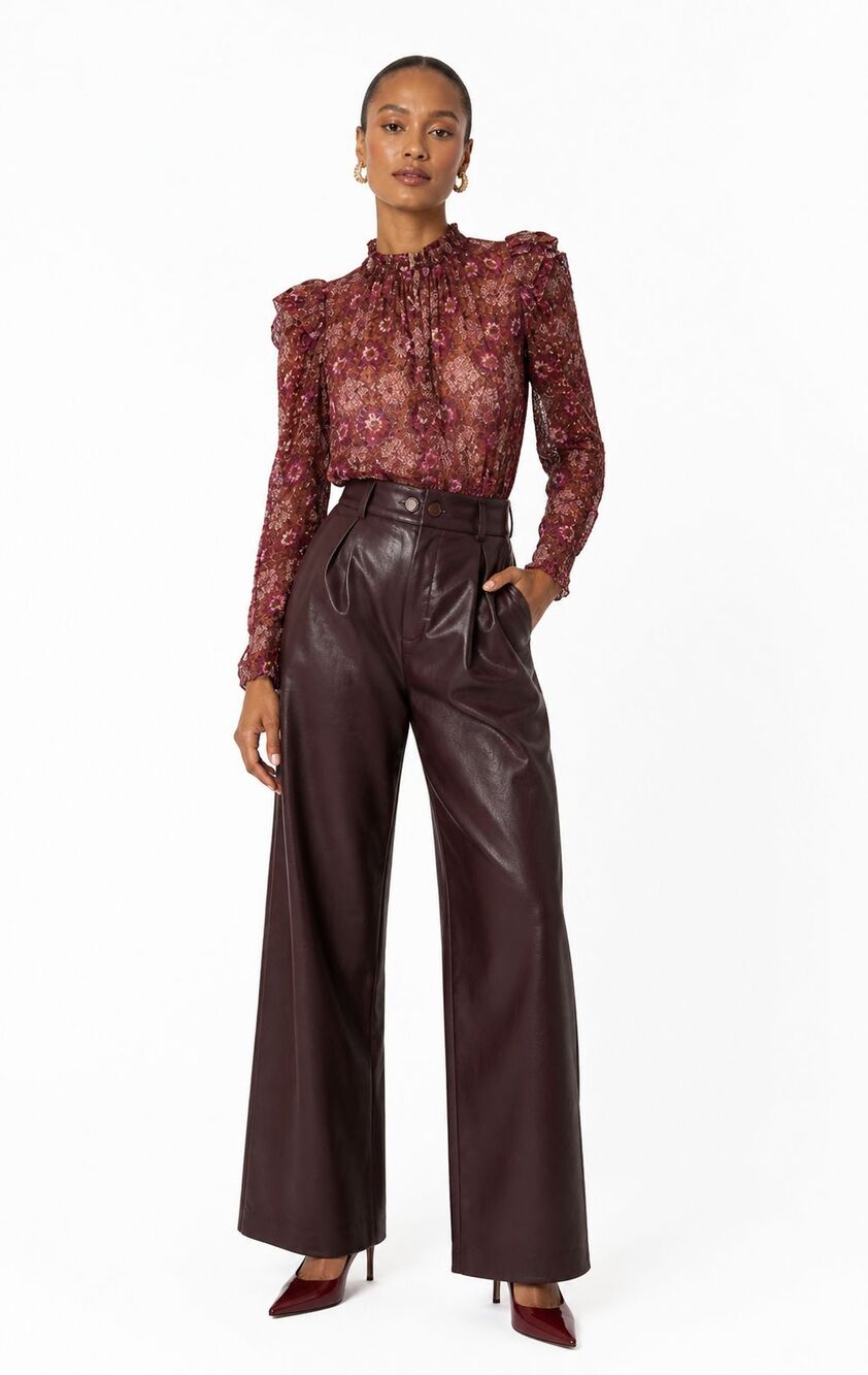 Ulla Johnson Marilla Blouse Claret Silk Floral Sheer Ruffle Metallic Pink Top 8